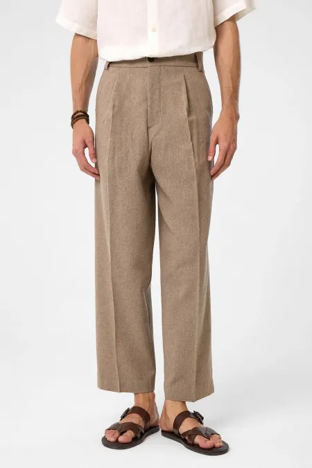 Antioch Coffee High Waist Pleated Relax Fit Men's Trousers