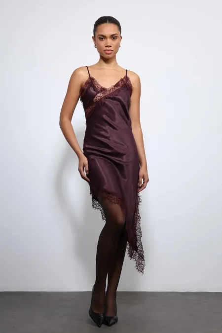 Antioch Burgundy Asymmetrical Lace Dress