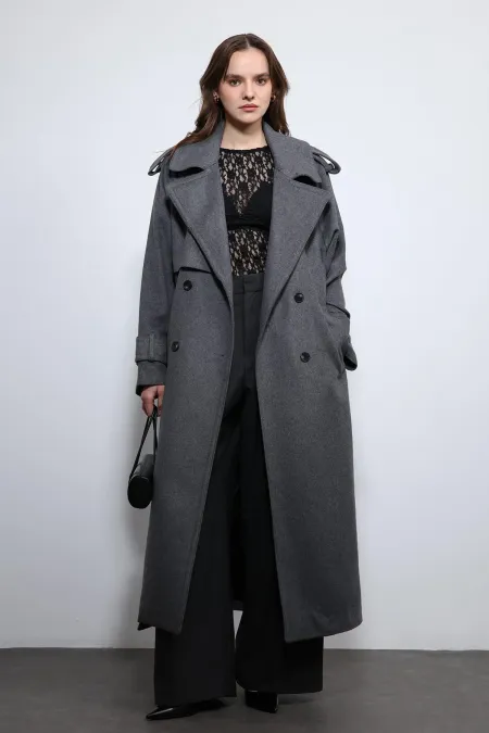 Antioch Antrasit Oversize Kemerli Kaban