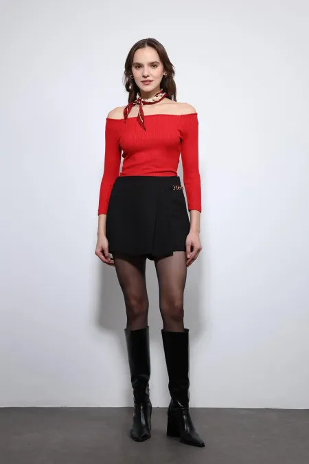 Antioch Red Off-Shoulder Detail Top