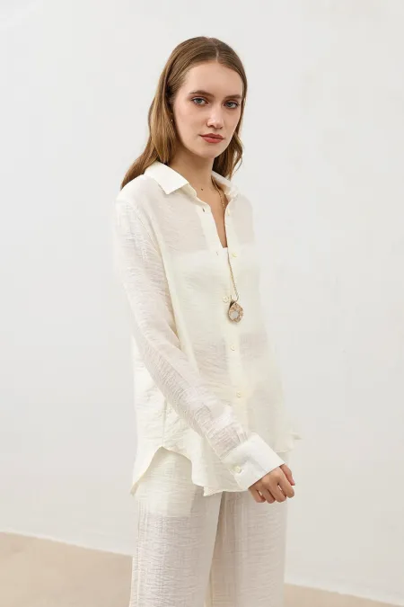 Antioch Off-White Draped Muslin Women's Shirt
