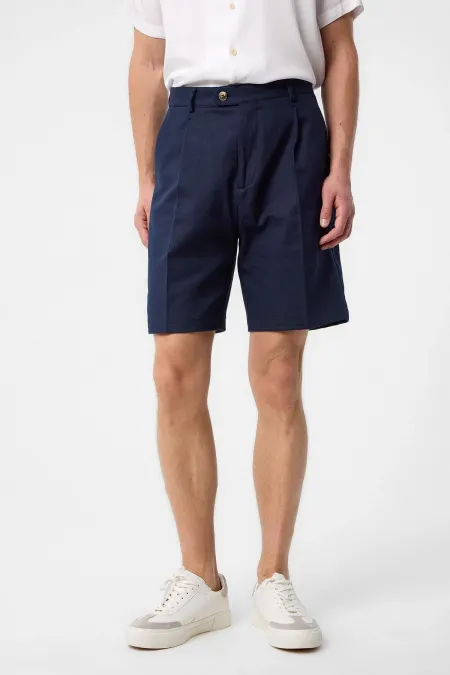 Short plissé taille haute bleu marine Antioch pour homme