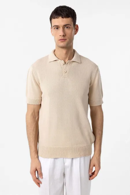 T-shirt à col polo en maille 100% coton Antioch Stone