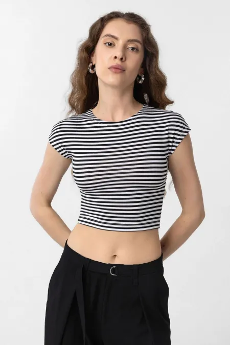 T-shirt rayé court noir Antioch pour femme