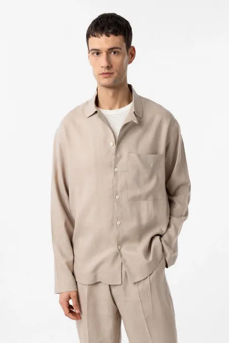 Chemise homme Antioch beige en lin mélangé, coupe décontractée