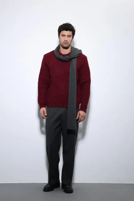 Pull en maille texturée bordeaux Antioch pour homme