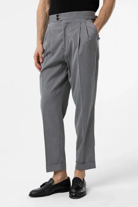 Pantalon plissé Antioch gris taille haute pour homme, coupe italienne