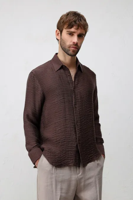 Antioch Kahve Crinkled Relax Fit Erkek Gömlek