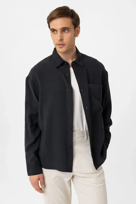 Antioch Black Relax Fit Modal Fabric Men's Shirt