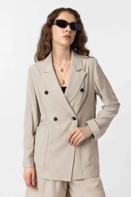 Antioch Beige Double-Breasted Women's Blazer Jacket