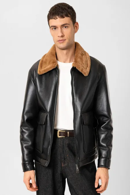 Veste en similicuir Antioch noir/marron avec doublure détaillée