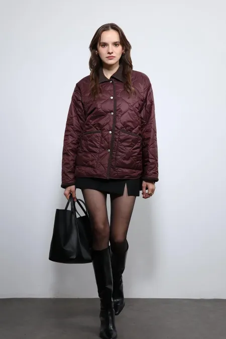 Antioch Bordo Kontrast Yaka Desenli Mont