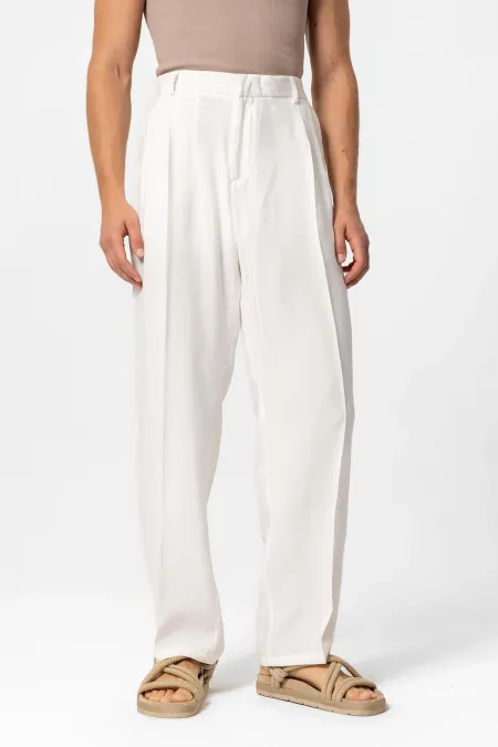 Pantalon ample plissé taille haute Antioch Ecru pour homme