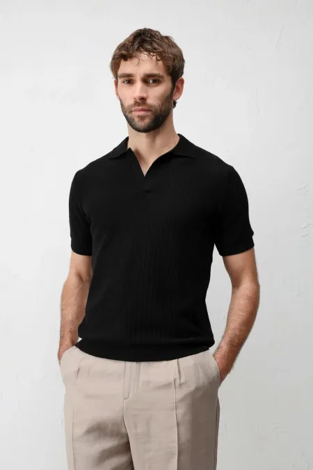 T-shirt en maille texturée premium Antioch Black pour homme