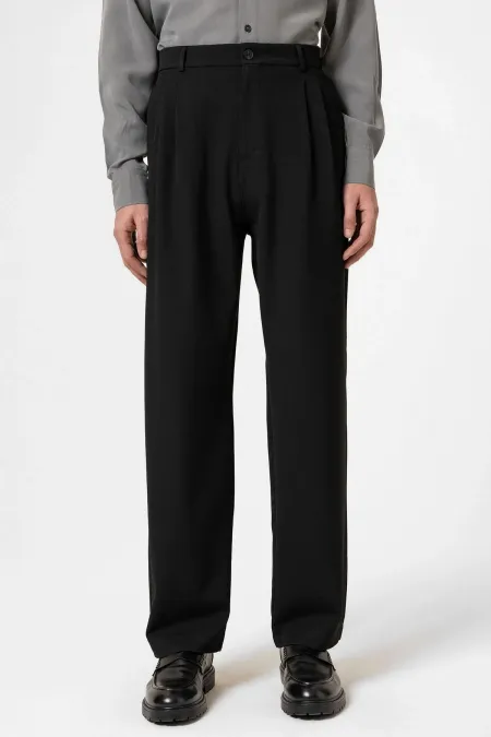 Antioch Black High-Waisted Pleated Relaxed Fit Men's Trousers