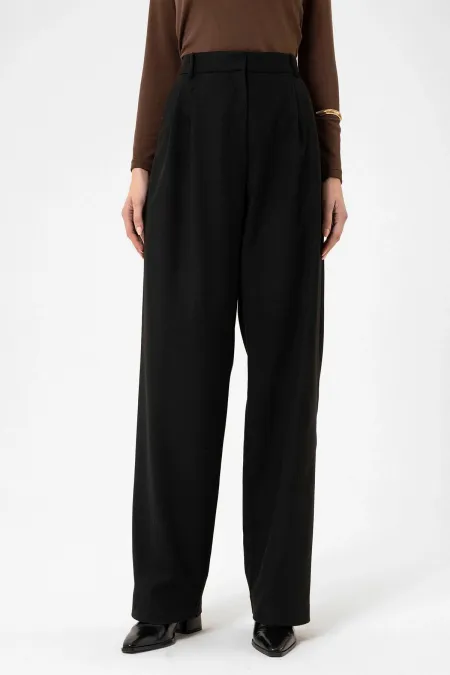 Antioch Black Women's High Waist Straight Fit Pants with Dart Detail
