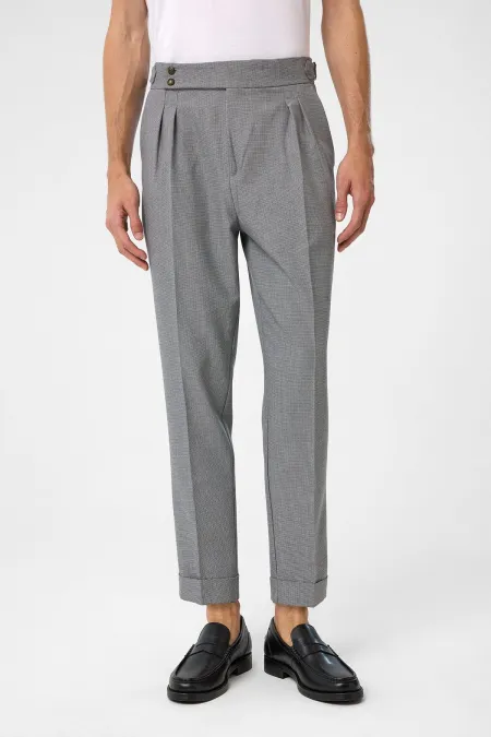 Antioch Dark Grey High-Waisted Pleated Fabric Trousers with Side Buckle
