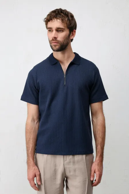 T-shirt homme Antioch Navy à col polo texturé en maille