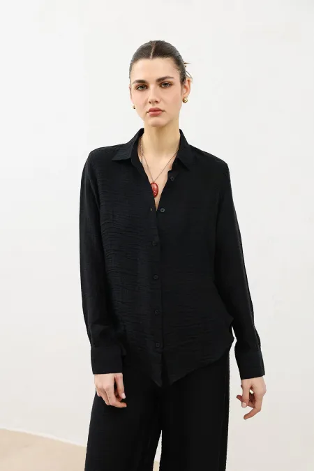 Antioch Black Draped Muslin Women's Shirt