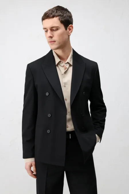 Veste blazer Antioch noire à double boutonnage et coupe décontractée pour homme
