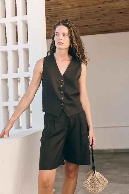 Antioch Coffee Linen Blend Women's Tailor Vest