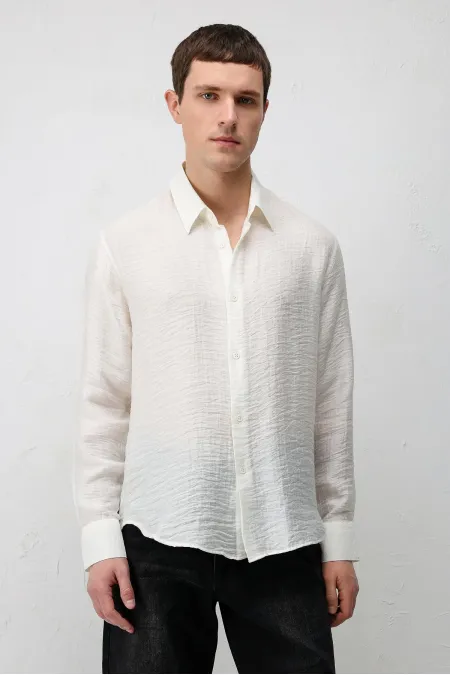 Antioch Ekru Crinkled Relax Fit Erkek Gömlek