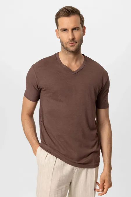 T-shirt basique pour homme Antioch marron clair à col en V