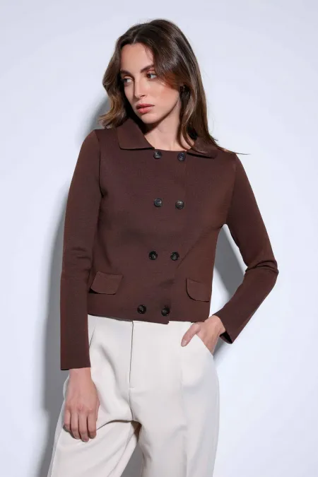 Antioch Kahve Kruvaze Kapama Kadın Triko Hırka