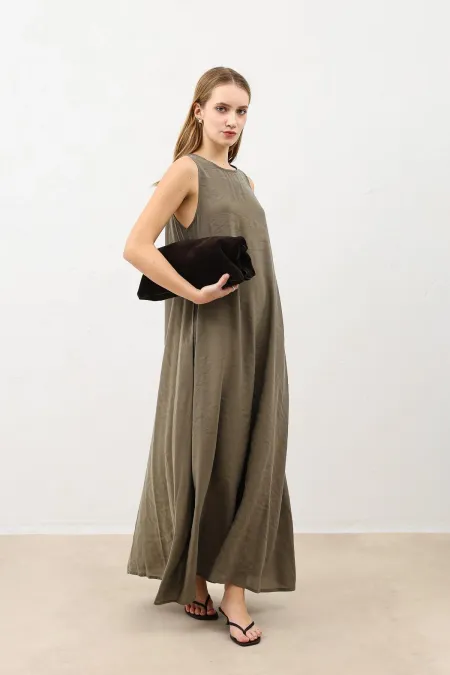 Robe midi drapée à col halter Antioch kaki