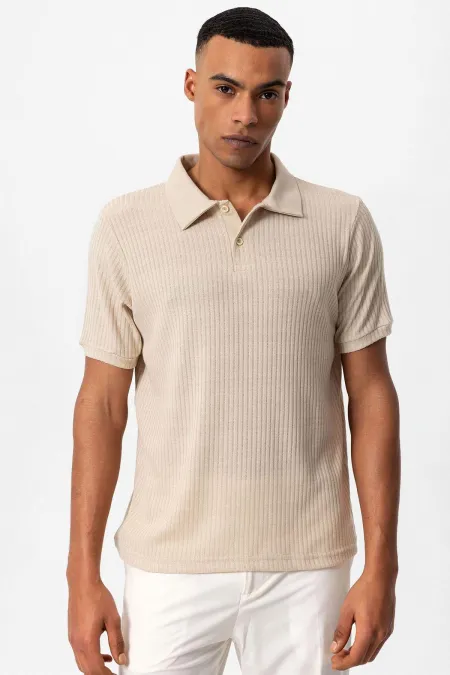T-shirt homme Antioch beige coupe ajustée à col polo
