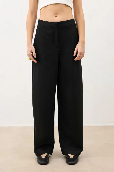 Antioch Siyah Pensli Geniş Paça Kadın Pantolon