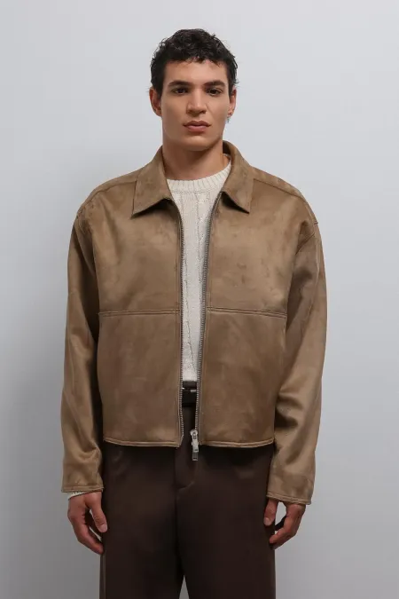 Veste homme Antioch beige à fermeture éclair en faux daim