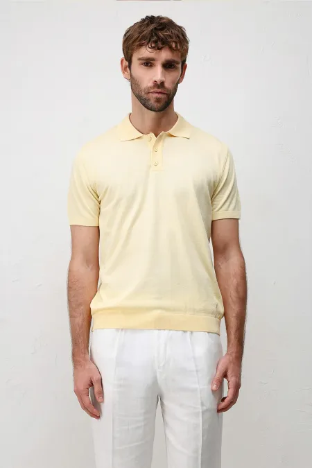 T-shirt en maille pour homme Antioch Yellow Comfort Slim Polo Neck
