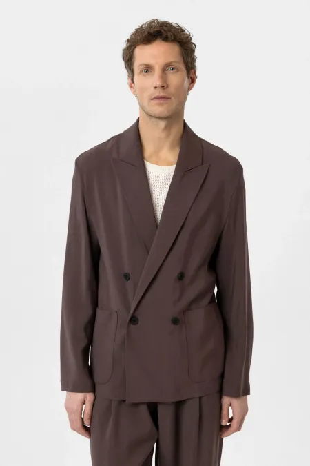 Antioch Kahve Relax Fit Diagonel İnce Erkek Blazer Ceket