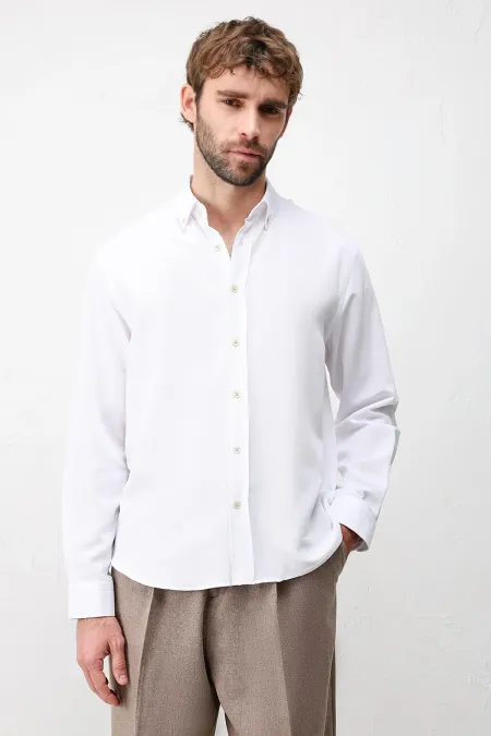 Antioch White Linen Blend Relaxed Fit Men's Shirt