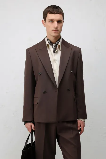 Antioch Koyu Kahve Relax Fit Kruvaze Erkek Blazer Ceket