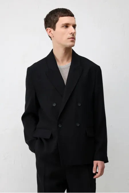 Veste blazer pour homme Antioch en mélange modal noir, coupe décontractée