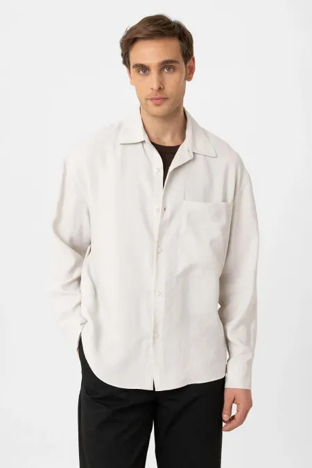 Antioch Ekru Relax Fit Modal Kumaş Erkek Gömlek