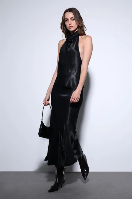 Jupe midi en satin noir Antioch