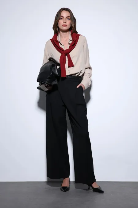 Antioch Siyah Pileli Palazzo Kadın Pantolon