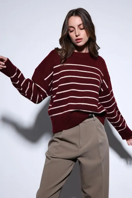 Antioch Bordo Çizgili Triko Kazak