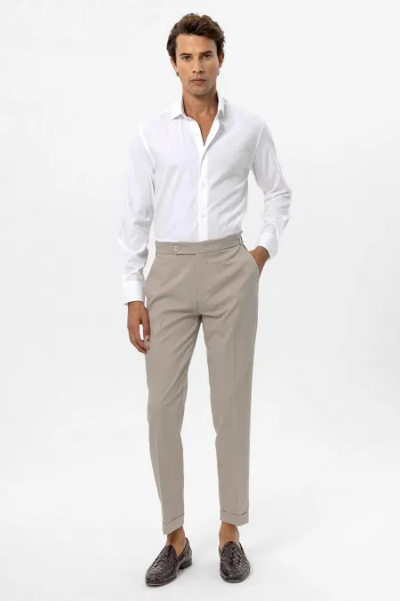Pantalon Antioch beige clair, taille haute, coupe classique pour homme