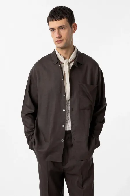 Chemise homme Antioch Coffee en lin mélangé coupe décontractée