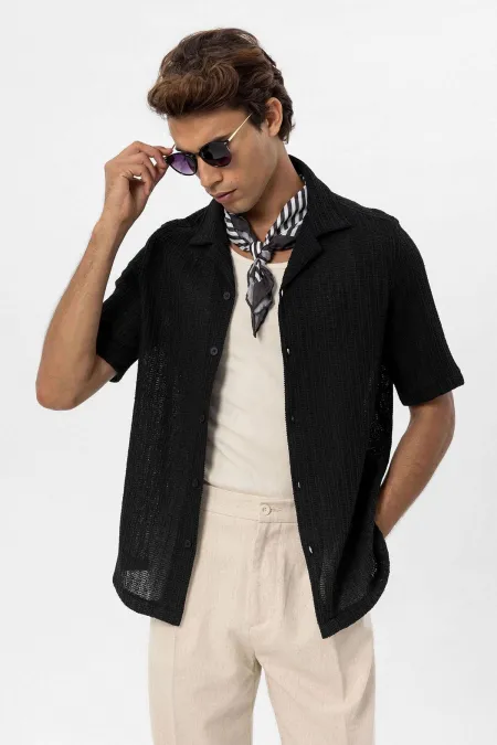 Antioch Black Textured Crochet Men's Shirt