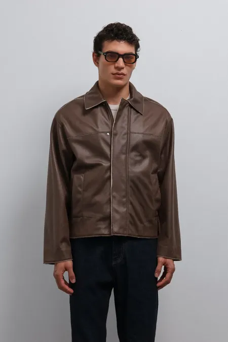 Veste pour homme Antioch Coffee Relax Fit en similicuir