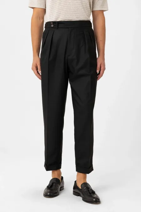 Antioch Black Pleated High-Waisted Men's Trousers