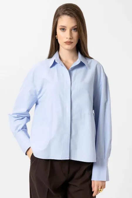 Antioch Mavi Kadın Basic Poplin Gömlek