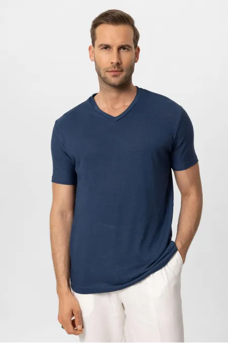 T-shirt basique pour homme Antioch bleu marine à col en V
