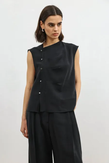 Antioch Black Lyocell Blend Buttoned Women's Top