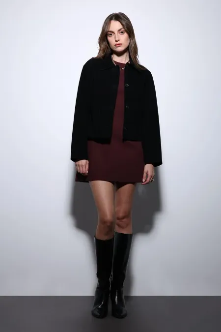 Veste Antioch en daim noir pour femme avec poches plaquées